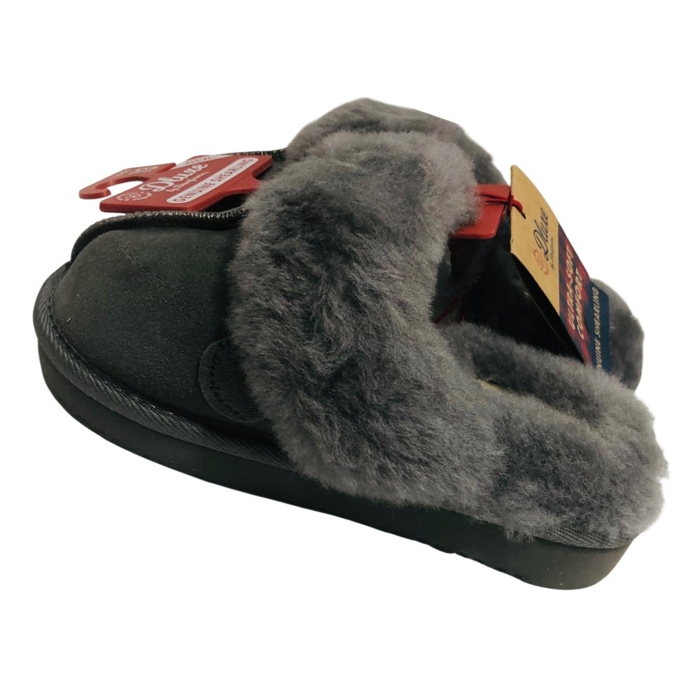 NWT Dearfoams Suede Shearling Slippers Slides Indoor Outdoor Furry Gray Kids 13